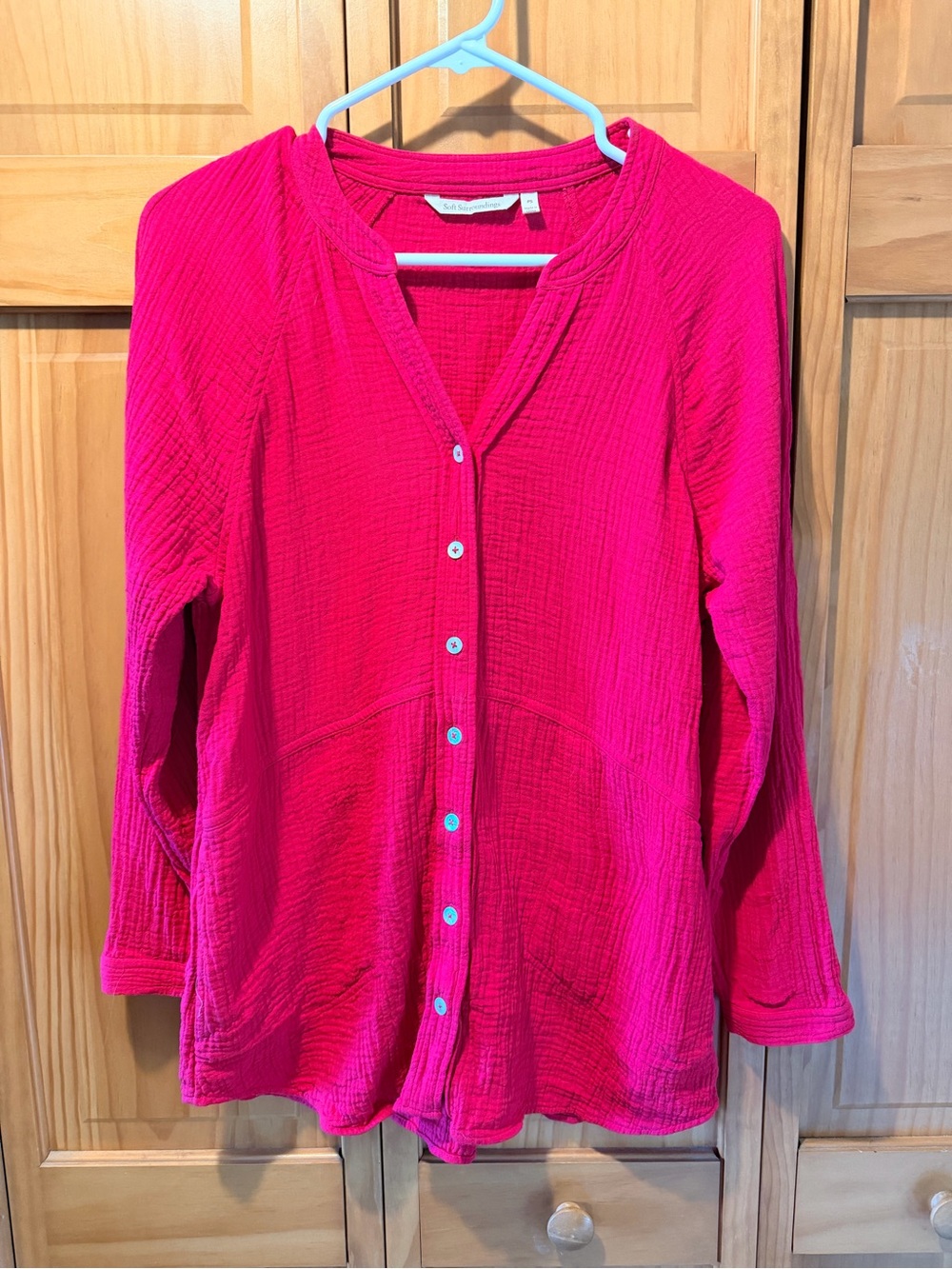 Soft Surroundings Vibrant Red Button-Front Gauze Shirt
